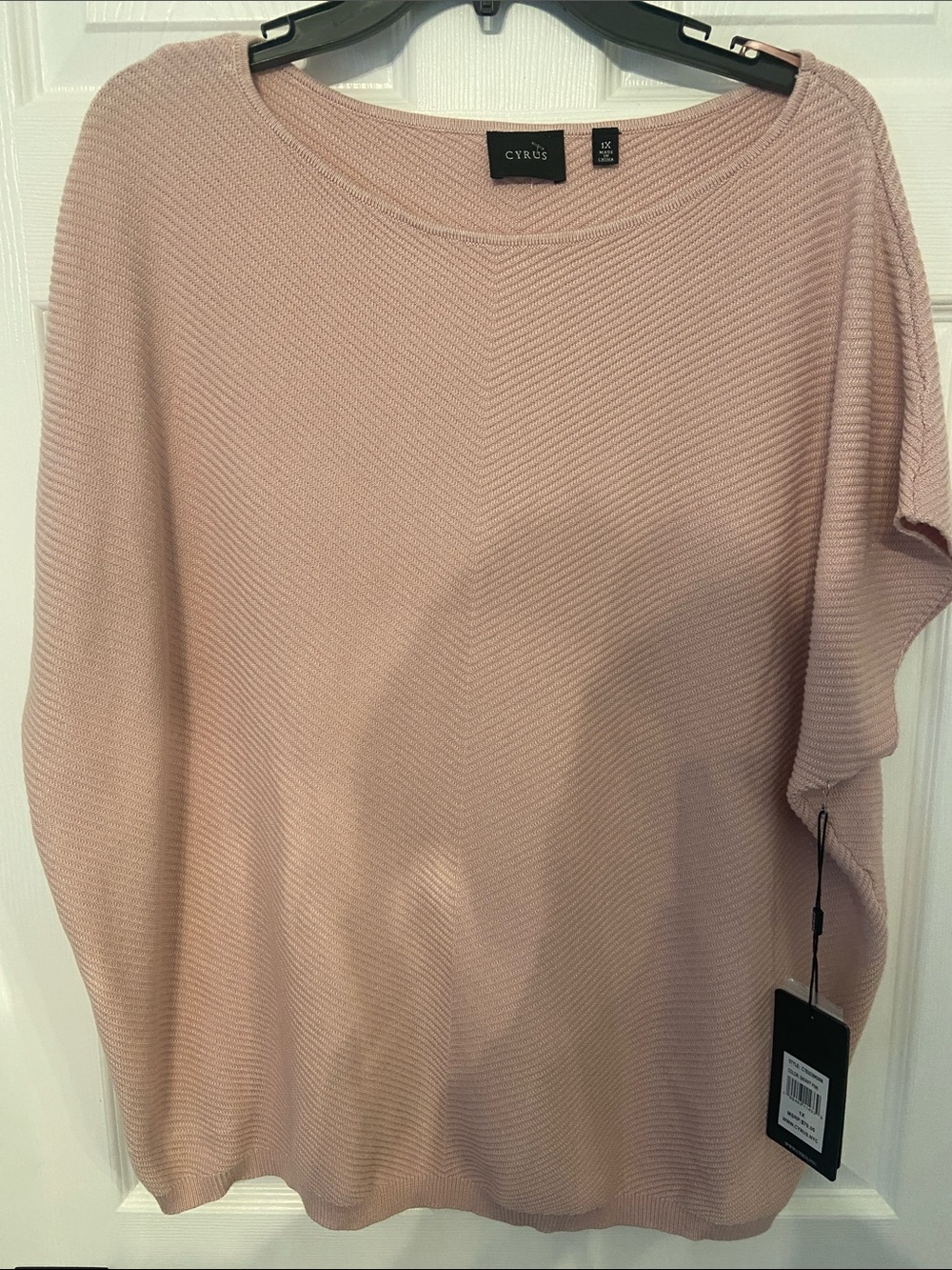 Cyrus Blush Pink Ribbed Knit Short Sleeve Top
